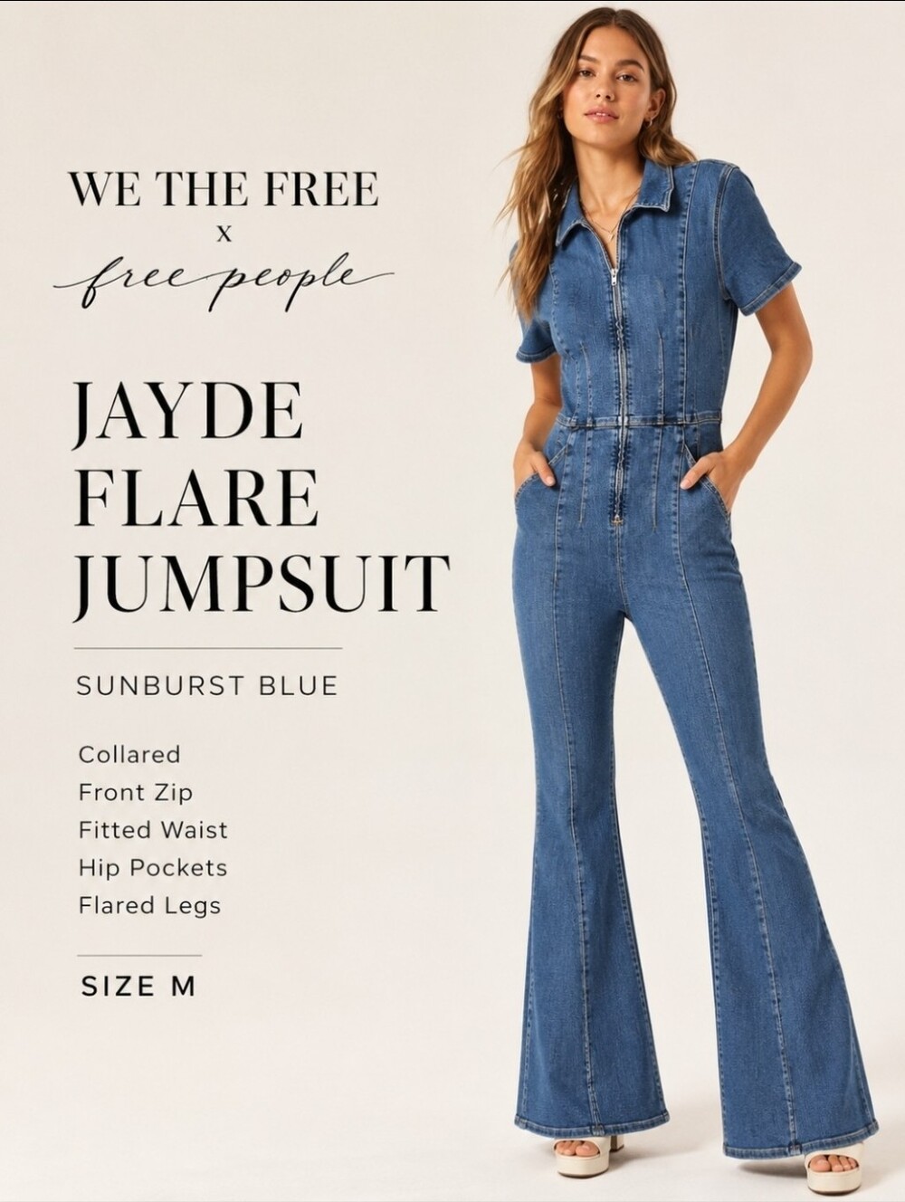 Free People Jayde Flare Jumpsuit in Sunburst Blue M NWT